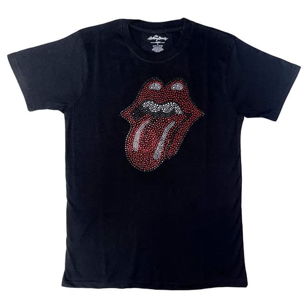 The Rolling Stones T Shirt Classic Tongue Diamante Band Logo Official Unisex
