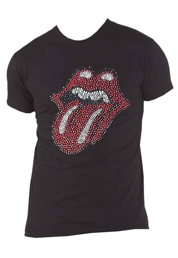 The Rolling Stones T Shirt Classic Tongue Diamante Band Logo Official Unisex