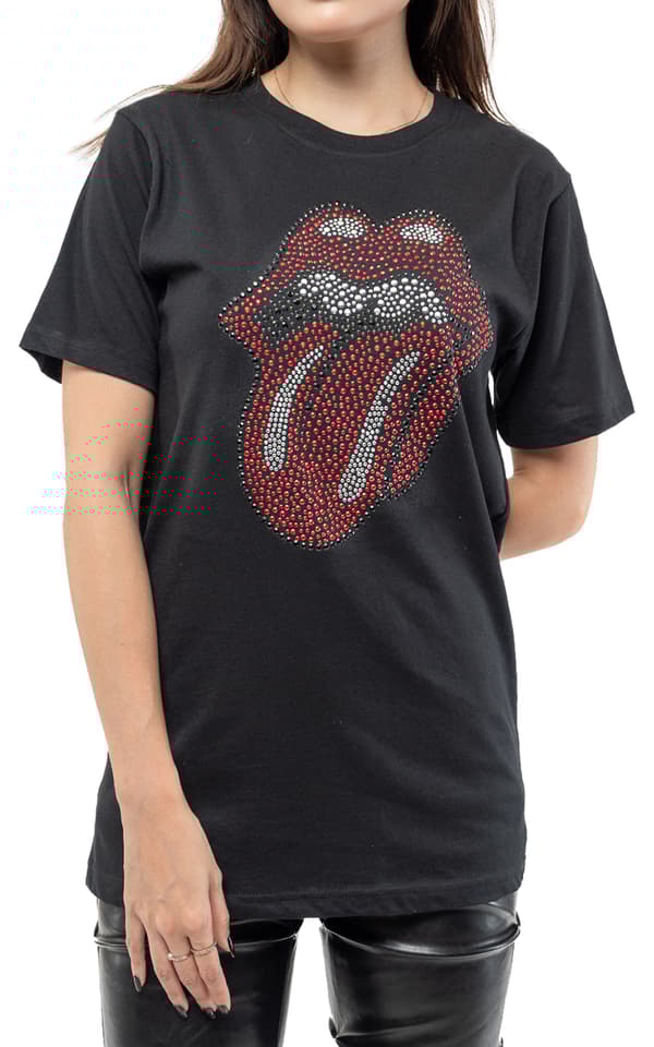 The Rolling Stones T Shirt Classic Tongue Diamante Band Logo Official Unisex