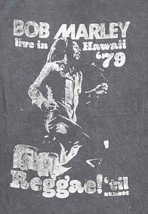 Bob Marley T Shirt Live in Hawaii Official Mens Snow Wash Charcoal Grey