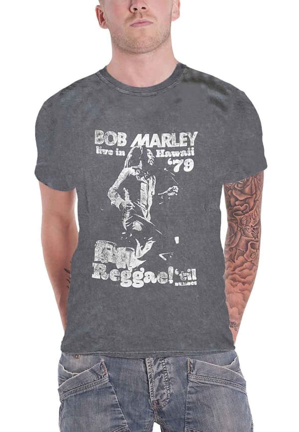 Bob Marley T Shirt Live in Hawaii Official Mens Snow Wash Charcoal Grey