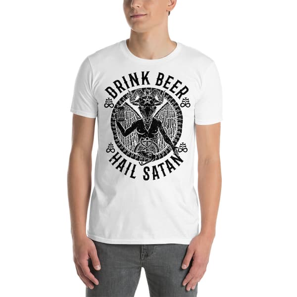 Drink Beer, Hail Satan T-shirt Vit