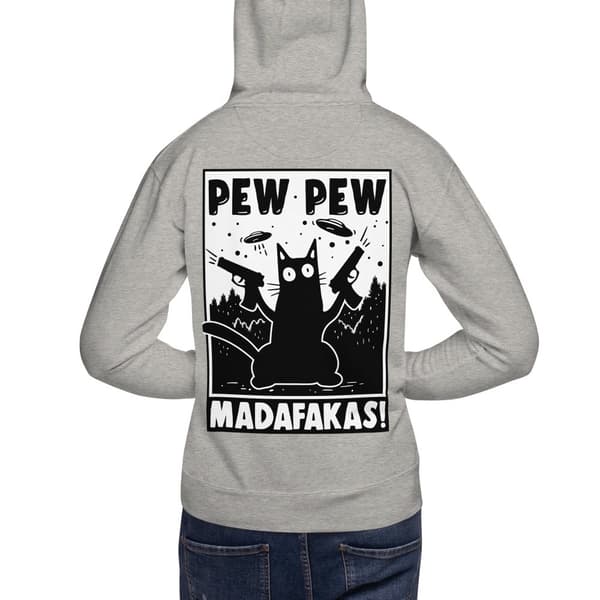 Pew Pew Cartoon Premium Hoodie Grå