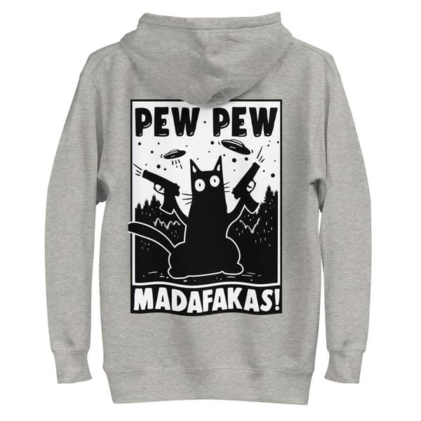 Pew Pew Cartoon Premium Hoodie Grå