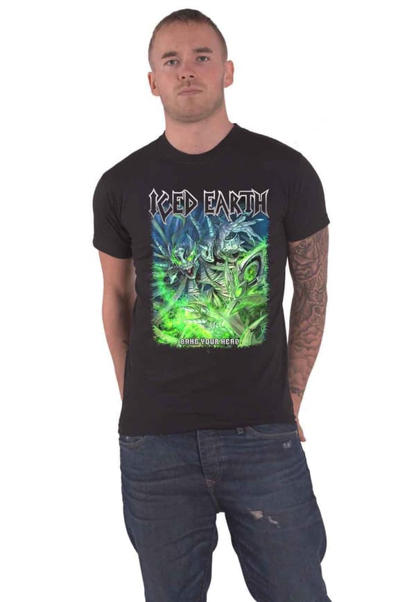 Iced Earth T Shirt Bang Your Head Band Logo Official Mens Black Black M