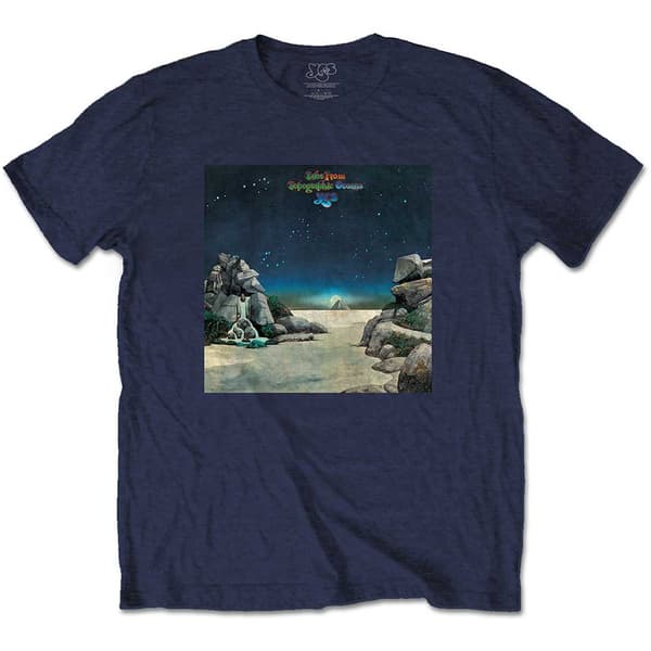 Yes T Shirt Topographic Oceans Band Logo Official Mens Navy Blue Navy S
