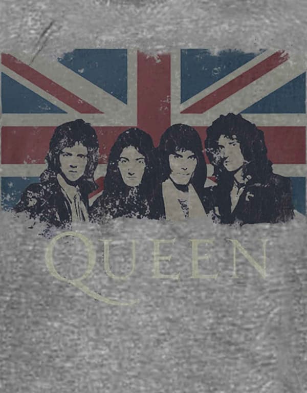 Queen T Shirt Vintage Union Jack Band Shot Logo Official Mens Grey Burnout