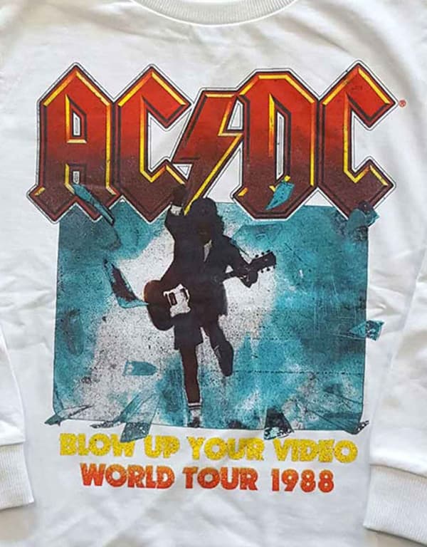 AC/DC Kids Sweatshirt Blow Up Your Video Band Logo Official White