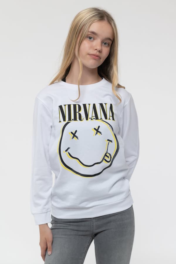 Nirvana Kids Sweatshirt Inverse Smile Band Logo Official White