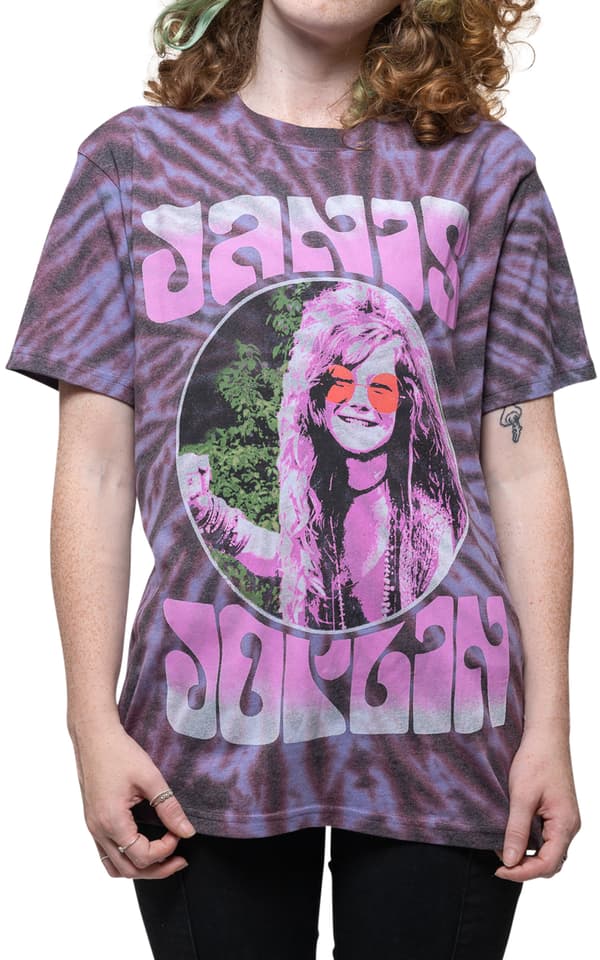 Janis Joplin T Shirt Pink Shades Logo Official Unisex Tie Dye Purple