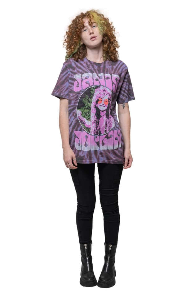 Janis Joplin T Shirt Pink Shades Logo Official Unisex Tie Dye Purple