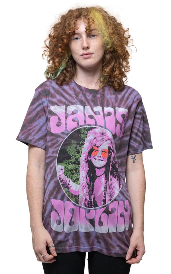 Janis Joplin T Shirt Pink Shades Logo Official Unisex Tie Dye Purple