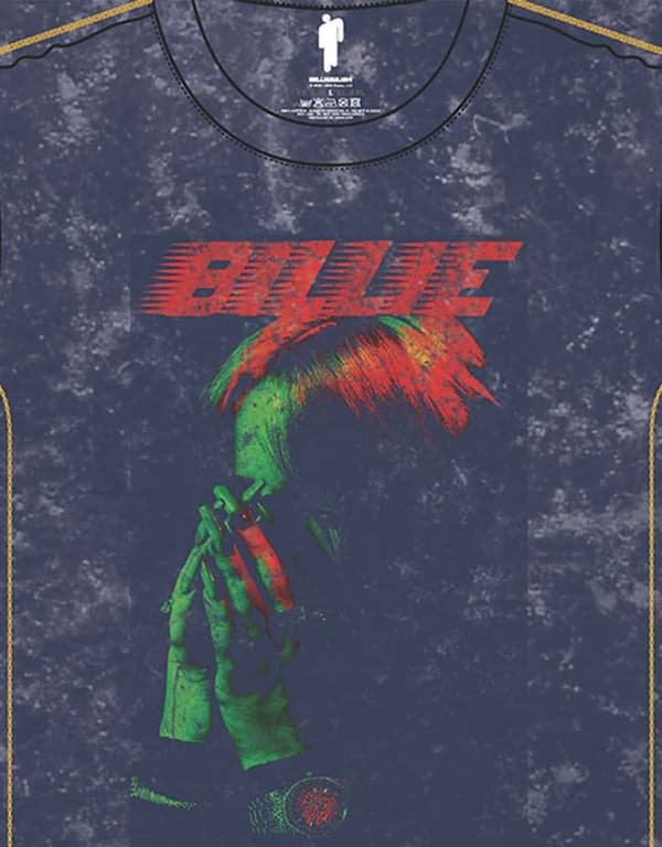 Billie Eilish T Shirt Hands Face Logo Official Unisex Navy Blue Snow Wash