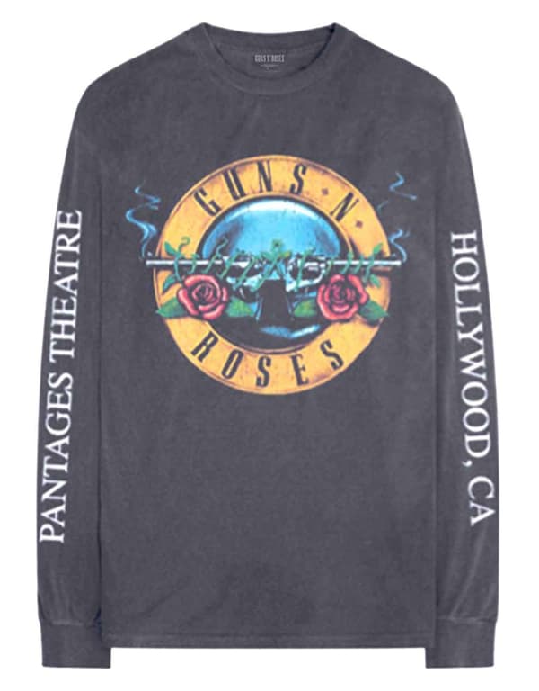 Guns N' Roses T Shirt Hollywood Tour Official Charcoal Grey Long Sleeve