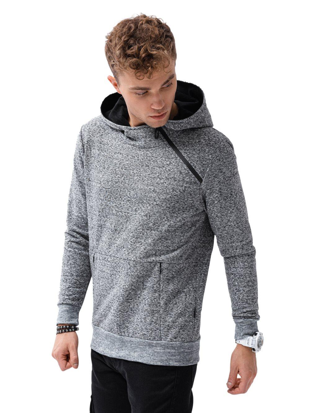 Ombre luvtröja herr med fickor och dragkedja Tvåfärgad 80 % bomull 20 % polyester S-XXL Grå