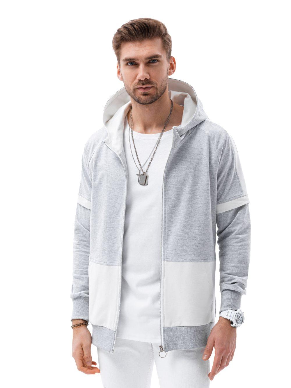 Ombre Luvtröja herr med fickor och dragkedja Tvåfärgad 80 % bomull 20 % polyester S-XXL Svart/vit