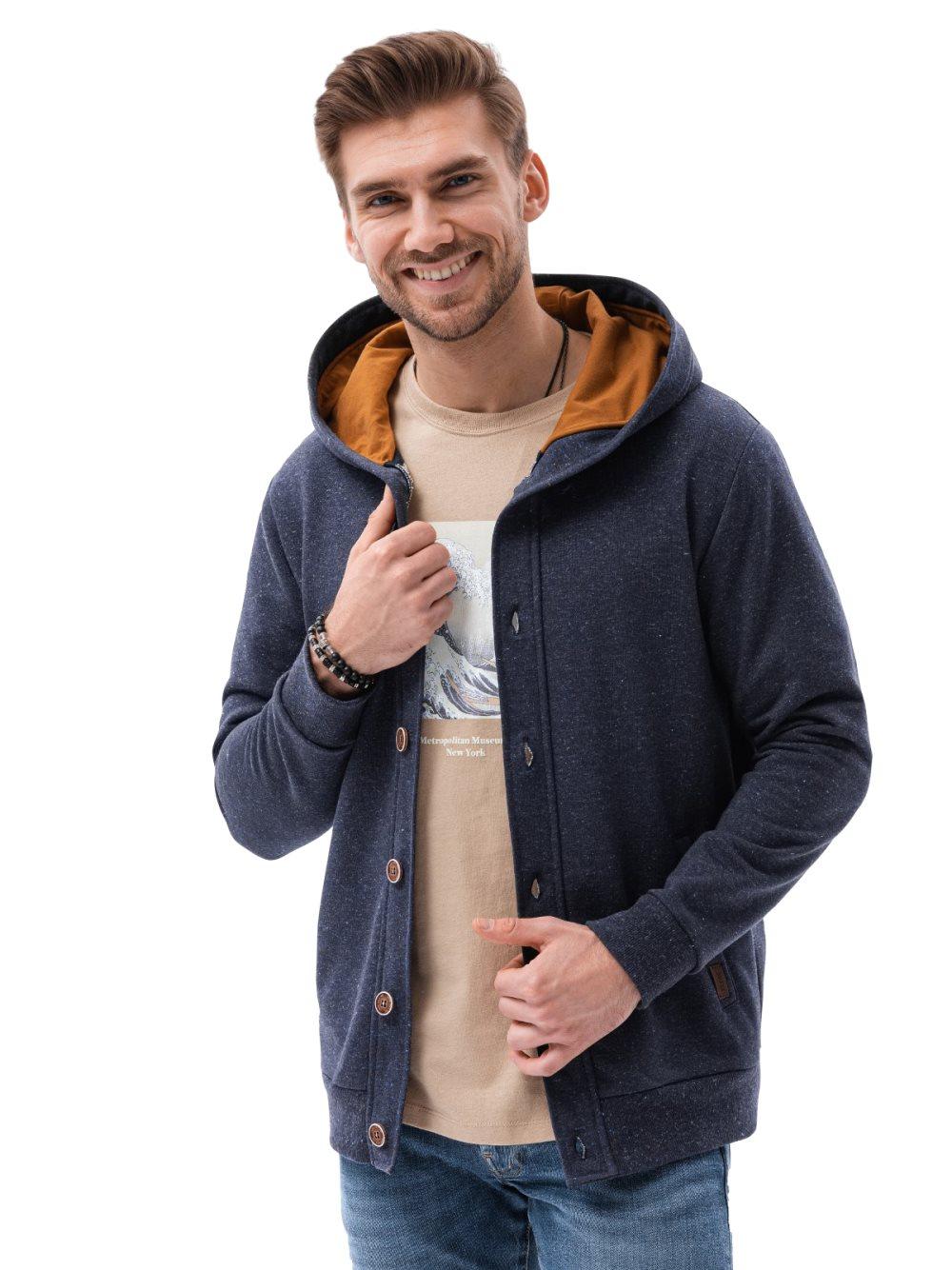 Ombre Cardigan-huvtröja för herr med fickor och dekorativa knappar 80 % bomull 20 % polyester S-XXL Mörkblå