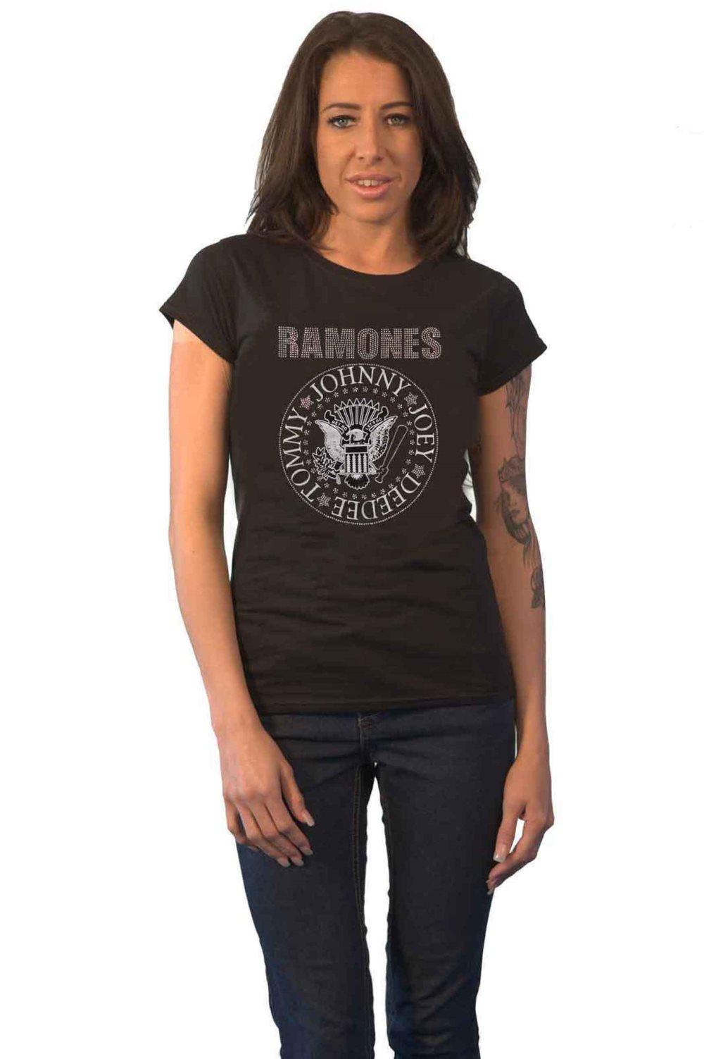 Ramones T Shirt Diamante Presidential Seal Band Logo Official Unisex Black