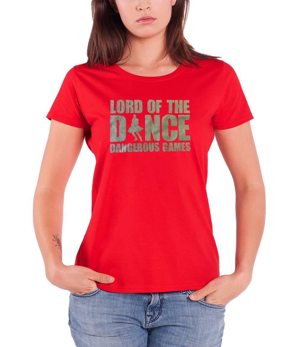 Lord Of The Dance T Shirt Logo Gold Official Womens Skinny Fit Cherry Red