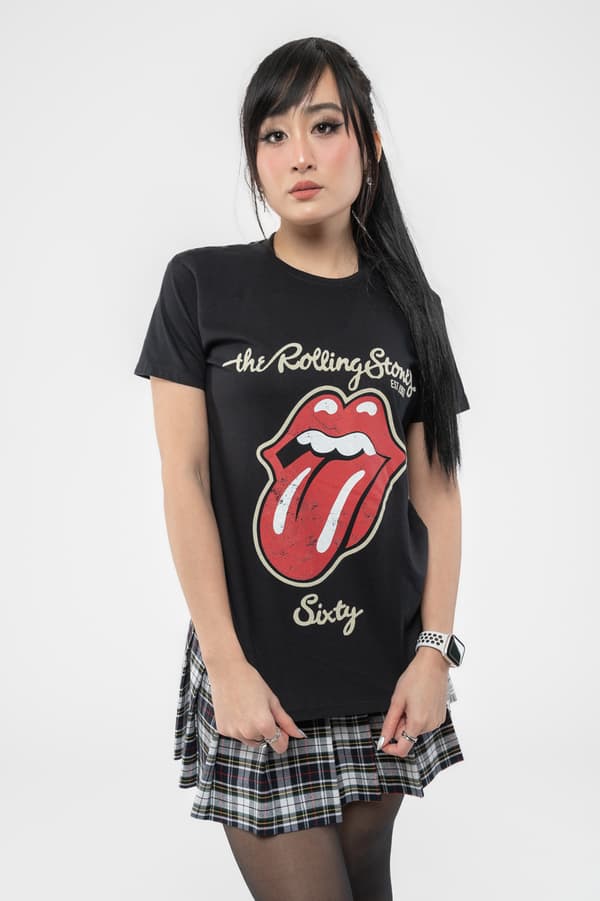 The Rolling Stones T Shirt Sixty Plastered Tongue Official Womens Skinny Fit