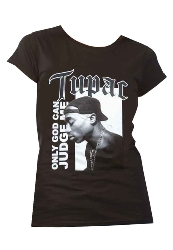 Tupac T Shirt 2PAC Only God can Judge Me Official Womens Boyfriend Fit Black
