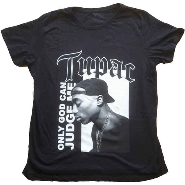 Tupac T Shirt 2PAC Only God can Judge Me Official Womens Boyfriend Fit Black