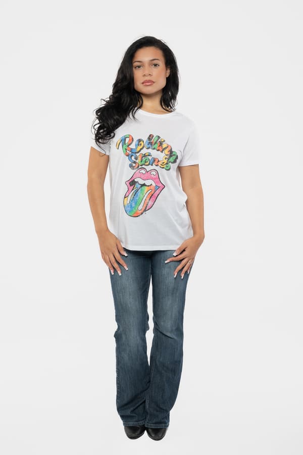 The Rolling Stones T Shirt Multicolour Tongue Official Womens Skinny Fit