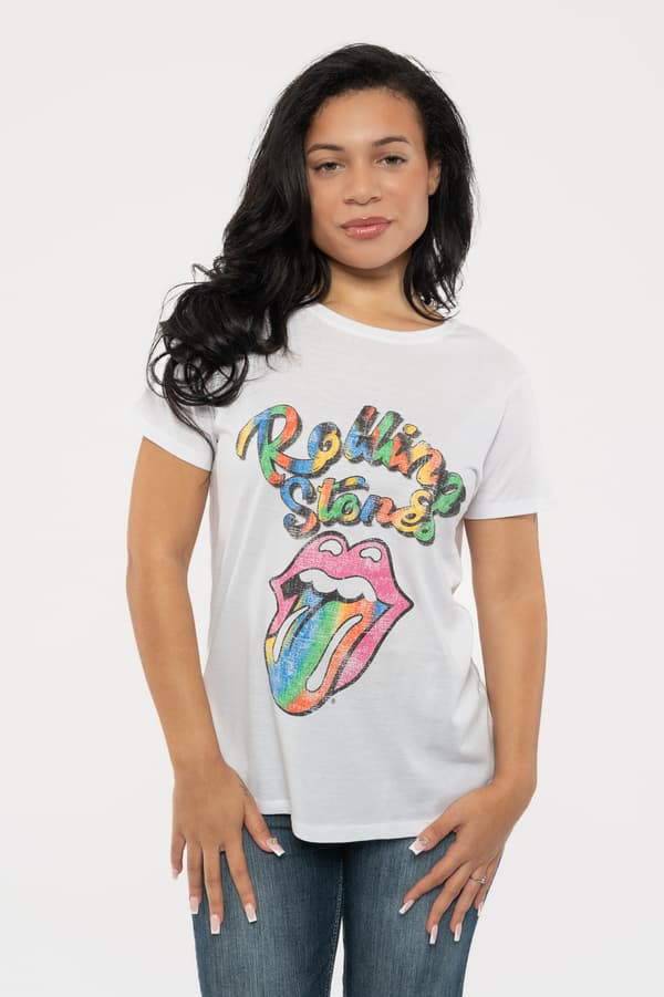 The Rolling Stones T Shirt Multicolour Tongue Official Womens Skinny Fit