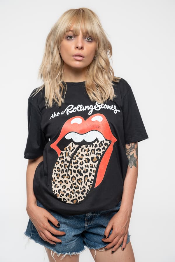 The Rolling Stones T Shirt Leopard Print Tongue Womens Boyfriend Fit T Shirt