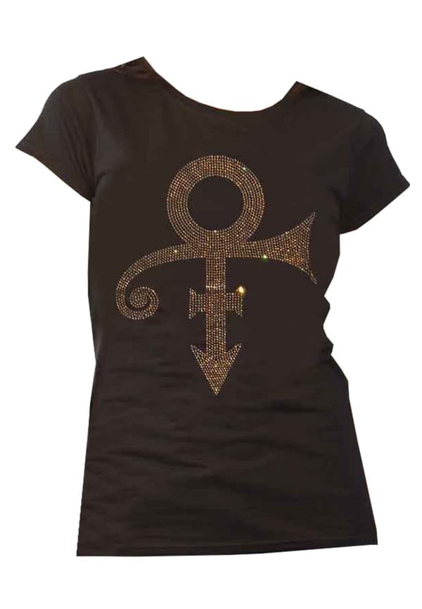 Prince T Shirt Gold Symbol Diamante Logo Official Womens Skinny Fit Black