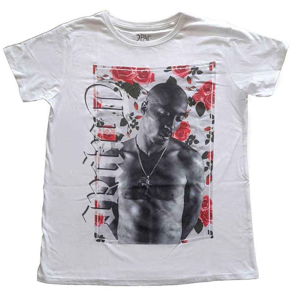 Tupac T Shirt 2PAC Floral Logo Official Womens Boyfriend Fit White