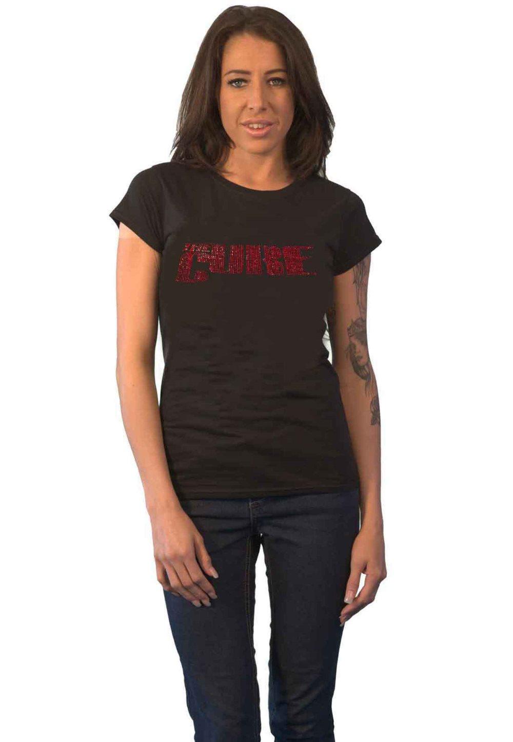 The Cure T Shirt Diamante Band Logo Official Womens Skinny Fit Black