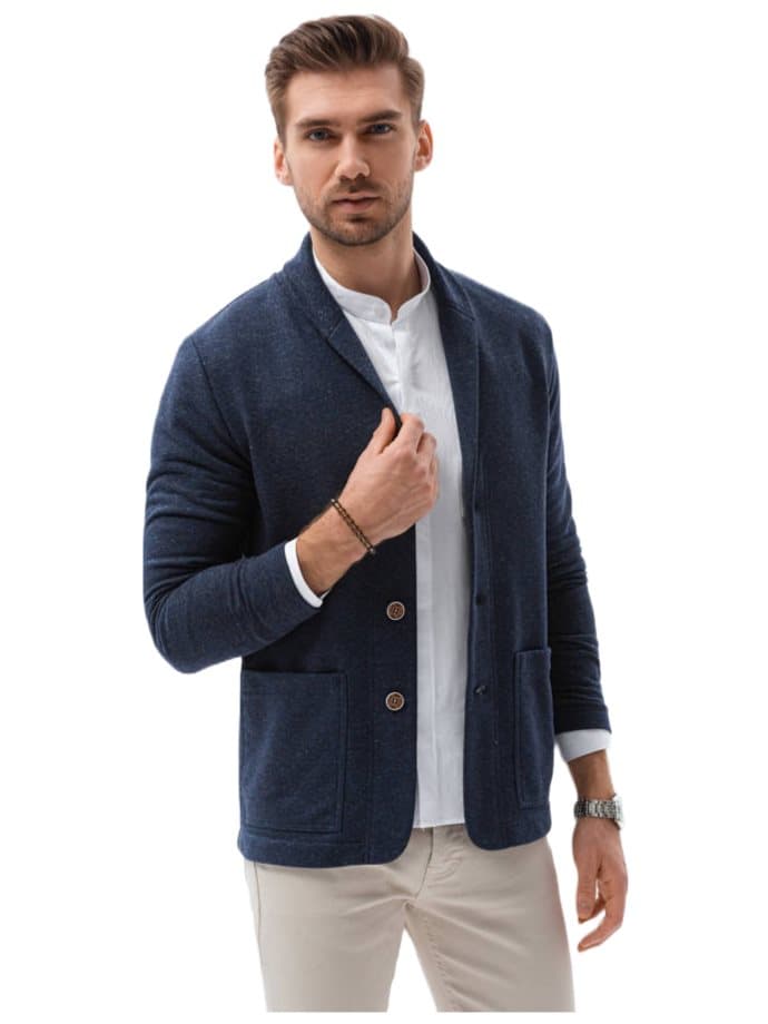 Ombre Herr avslappnad, elegant marinblå sweatshirt med S-XXL-knappar