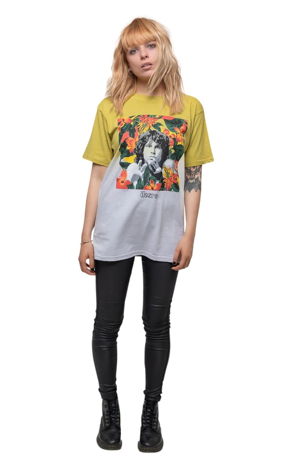 The Doors T Shirt Jim Morrison Floral Square Official Unisex Dye Wash Yellow