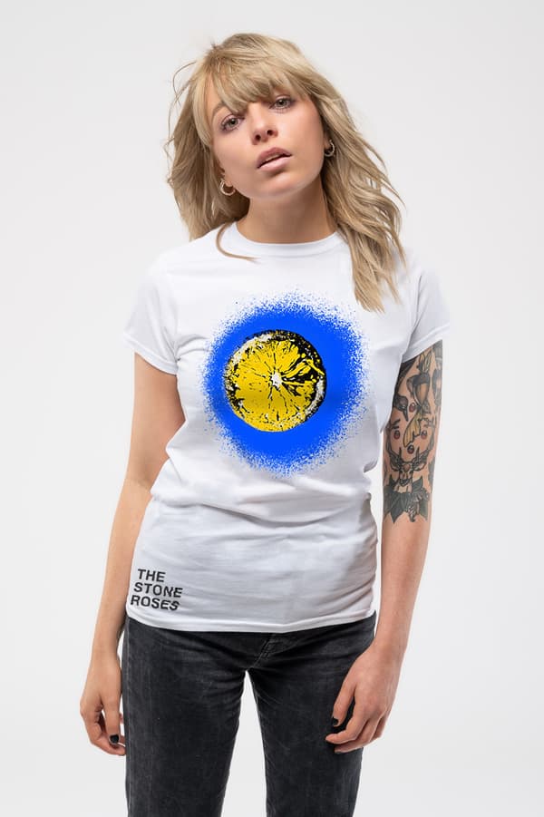 The Stone Roses Womens T Shirt Blue Lemon Band Logo Adored Oasis Skinny