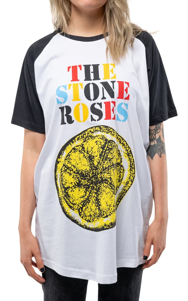 The Stone Roses T Shirt Lemon Multicolor Band Logo Oasis Adored Raglan