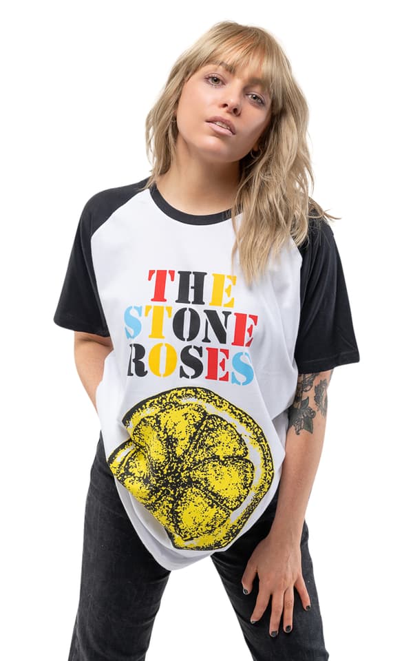 The Stone Roses T Shirt Lemon Multicolor Band Logo Oasis Adored Raglan