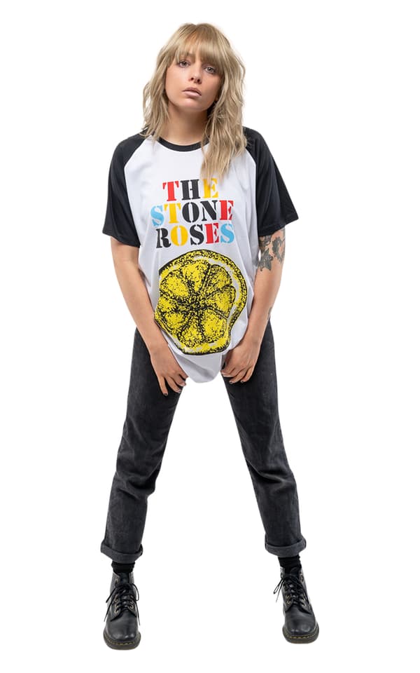 The Stone Roses T Shirt Lemon Multicolor Band Logo Oasis Adored Raglan