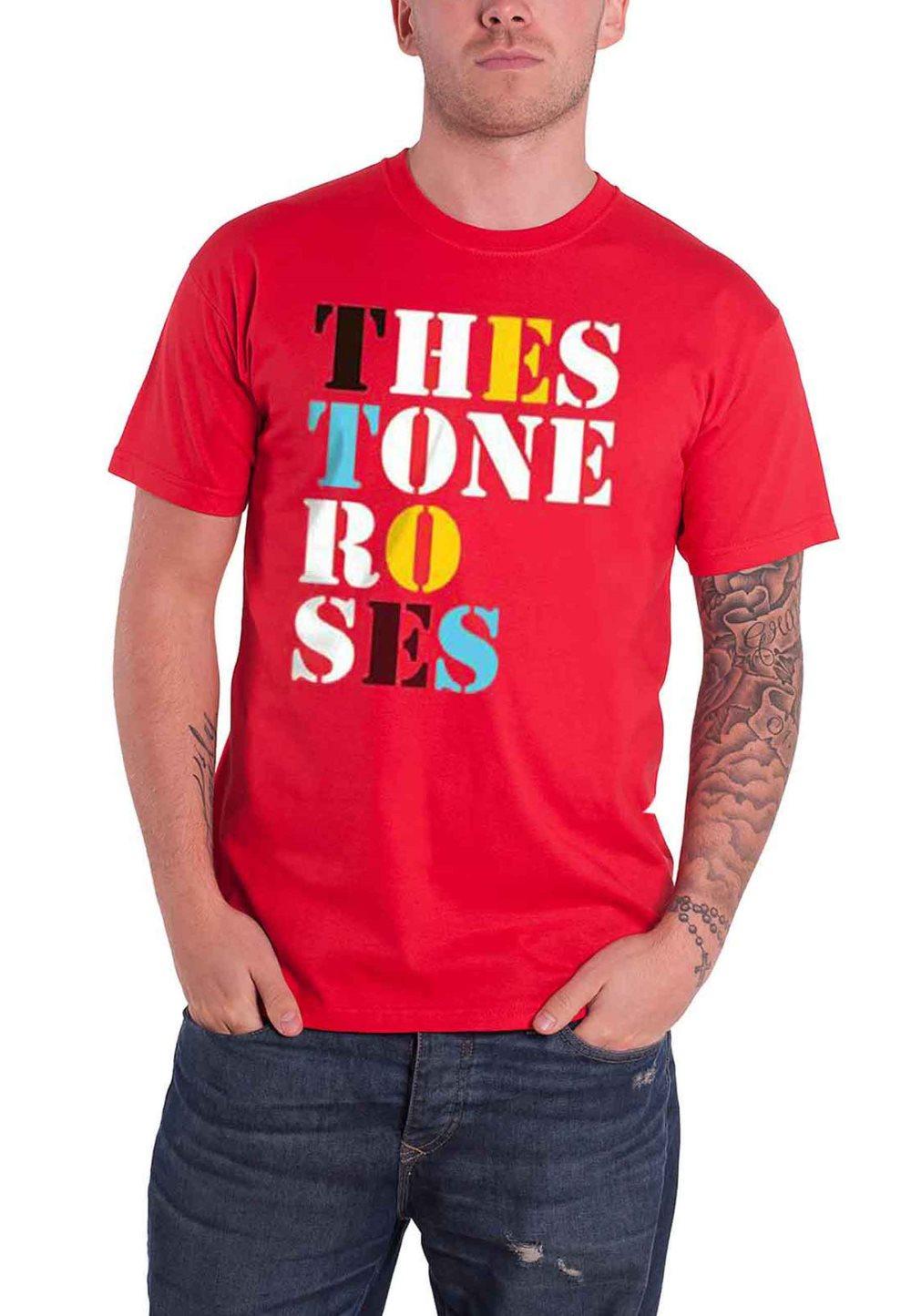 The Stone Roses T Shirt Stacked Band Logo Official Unisex Red