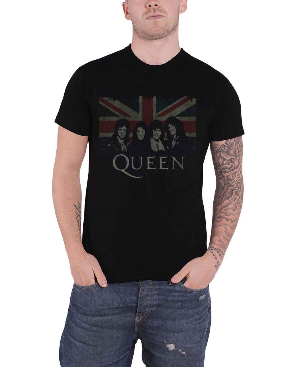 Queen T Shirt Union Jack Band Logo Vintage Official Mens Black