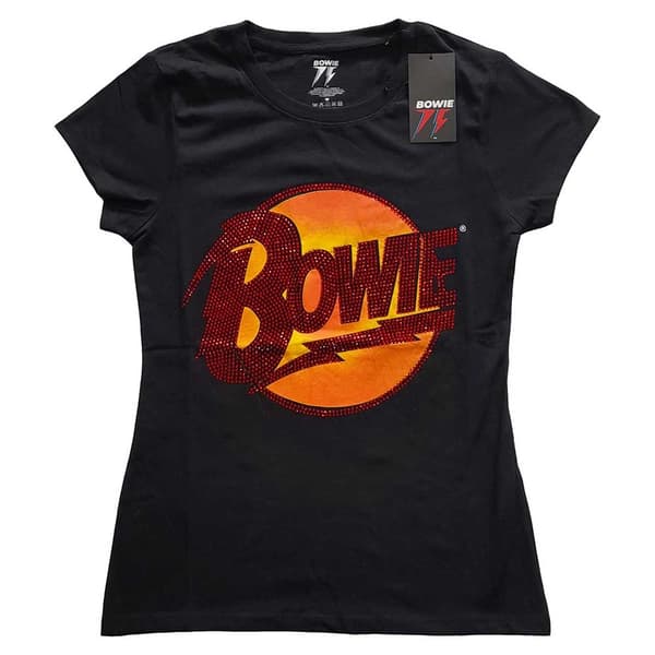 David Bowie Ladies T-Shirt: Diamond Dogs Logo (Diamante) (Large)