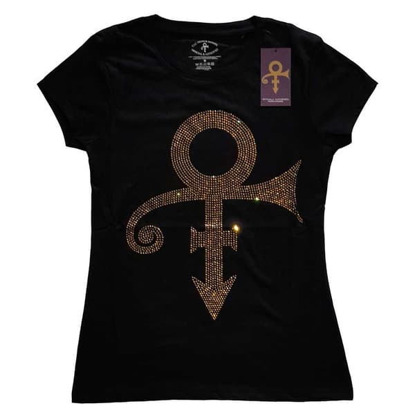 Prince Ladies T-Shirt: Gold Symbol (Diamante) (Medium)