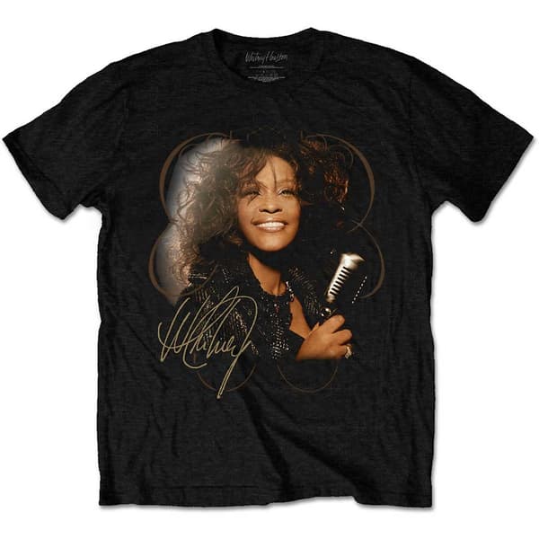 Whitney Houston Unisex T-Shirt: Vintage Mic Photo (X-Large)