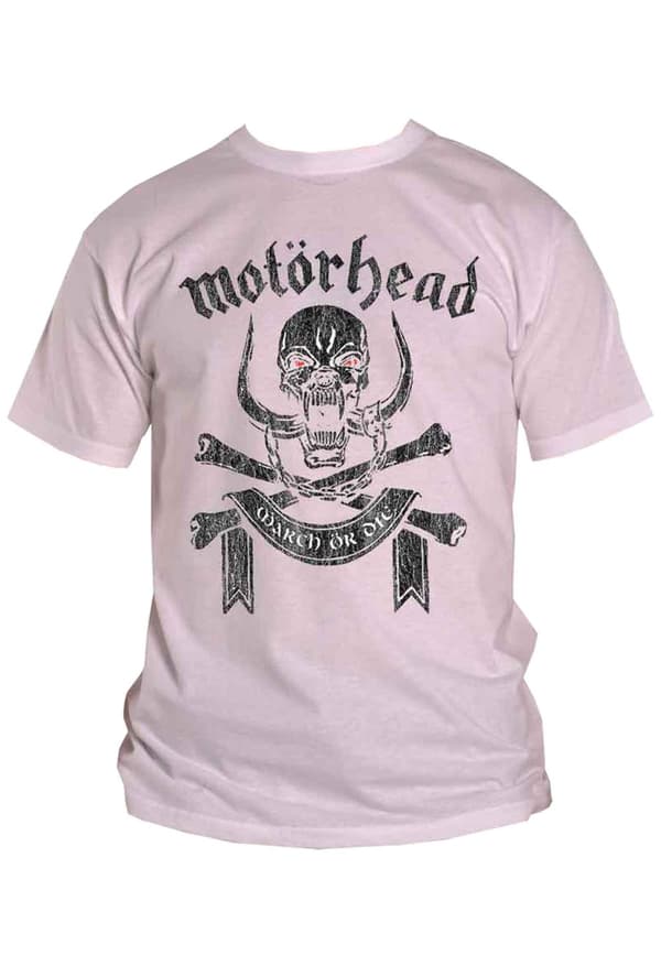 Motorhead T Shirt March or Die Warpig Band Logo Official Mens White