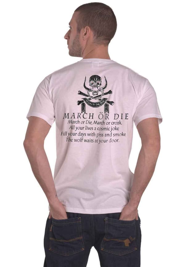 Motorhead T Shirt March or Die Warpig Band Logo Official Mens White