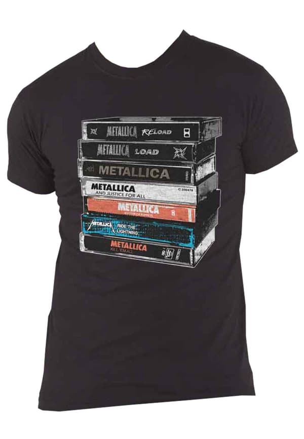 Metallica T Shirt Cassettes Albums Band Logo Official Mens Black