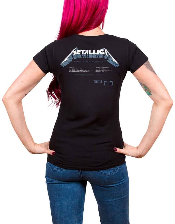 Metallica T Shirt Master Of Puppets Tracks Official Womens Skinny Fit Black