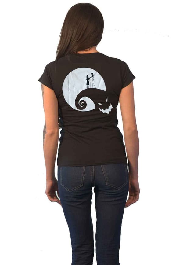 The Nightmare Before Christmas T Shirt Jack Skull Pocket Logo Womens skinny Fit