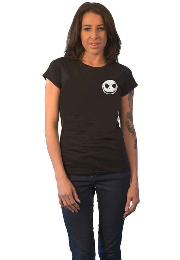 The Nightmare Before Christmas T Shirt Jack Skull Pocket Logo Womens skinny Fit