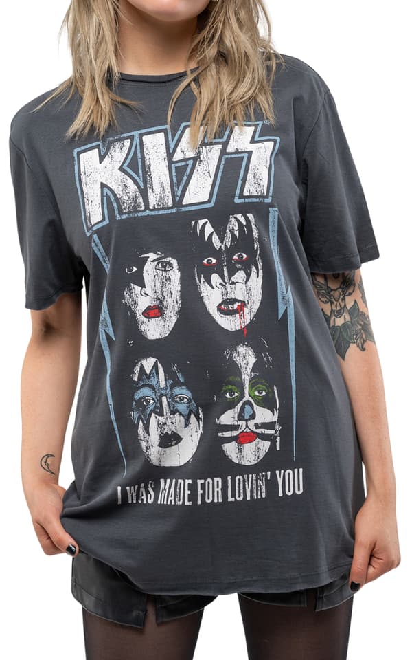 KISS T Shirt I Was Made For Lovin You Official Amplified Unisex Charcoal